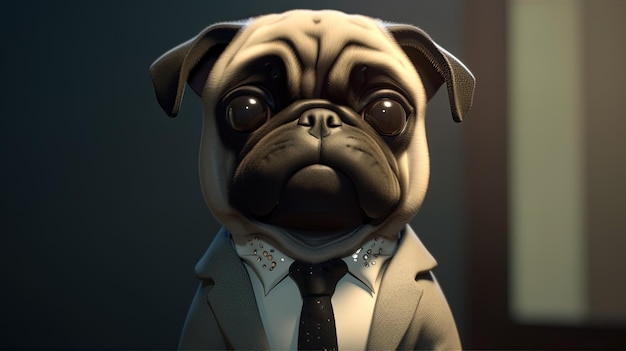 Pug con traje ilustración de arte digital IA generativa