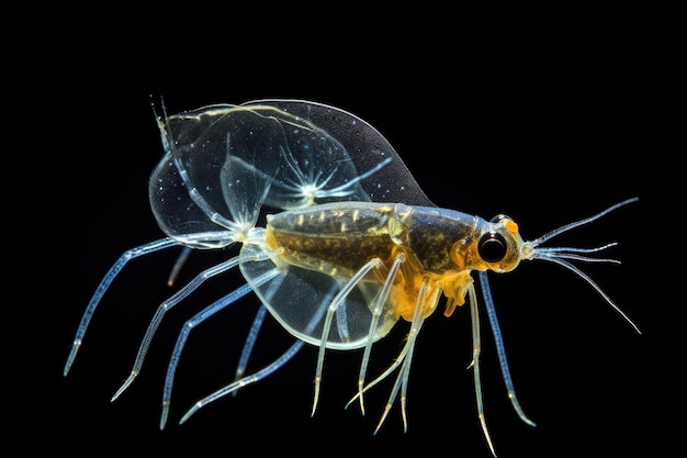 Pulgas de agua daphnia filtrando partículas del agua creada con ai generativo