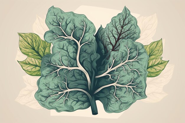 Foto pulmão com ilustração de folhas verdes criada com ia generativa