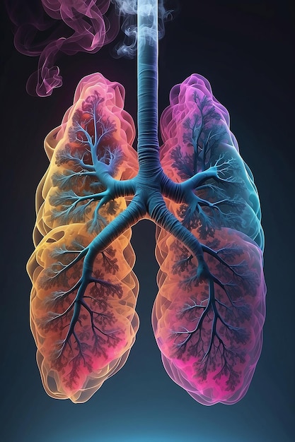 Pulmão humano com mistura de fumaça de cor generativa ai