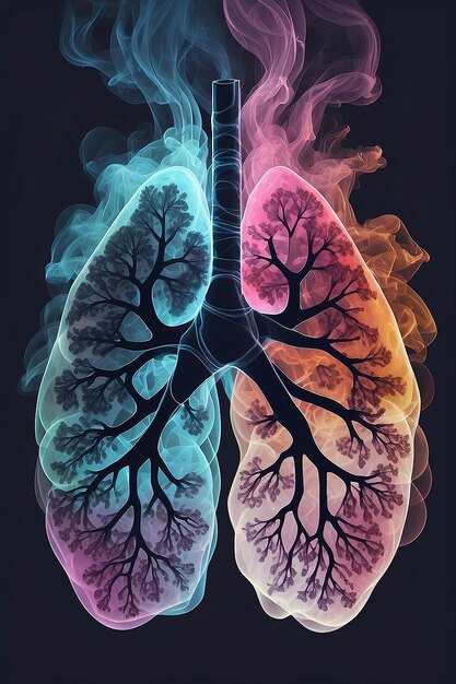 Pulmão humano com mistura de fumaça de cor generativa ai