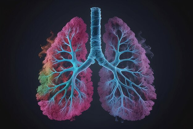 Pulmão humano com mistura de fumaça de cor generativa ai