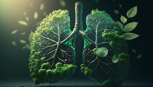 pulmão humano de uma planta em preto ilustrador de IA generativa