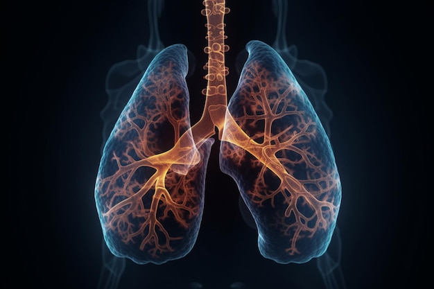 Pulmões do fumante representados em ilustração 3D conceito médico de fundo escuro