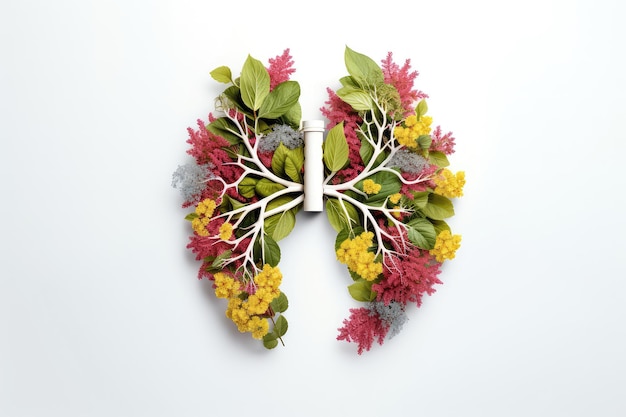 Pulmões humanos feitos de flores simbolizando a importância da saúde e do meio ambiente