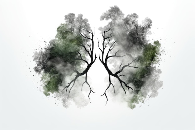 Los pulmones y los árboles simbolizan el aire limpio y el bienestar ecológico