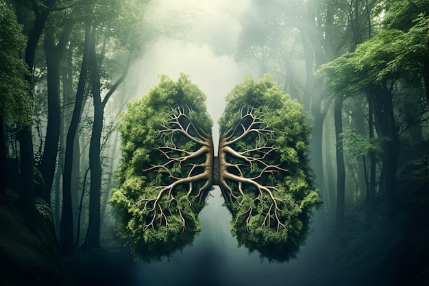 Los pulmones de los árboles verdes aislados en el bosque verde Saludable y medicina o concepto de entorno verde natural