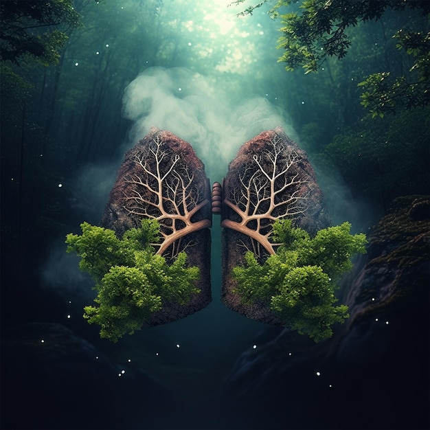 Pulmones como fondo oscuro de la naturaleza del bosque