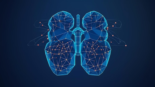 Pulmones Composición de estructura poligonal Banner concepto el tratamiento de enfermedades pulmonares Ilustración abstracta aislada sobre fondo oscuro Ai generativo