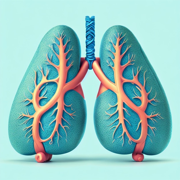 Pulmones de dibujos animados con alveolos y bronquiolos realistas en estilo de ilustración médica generados utilizando tecnología de IA