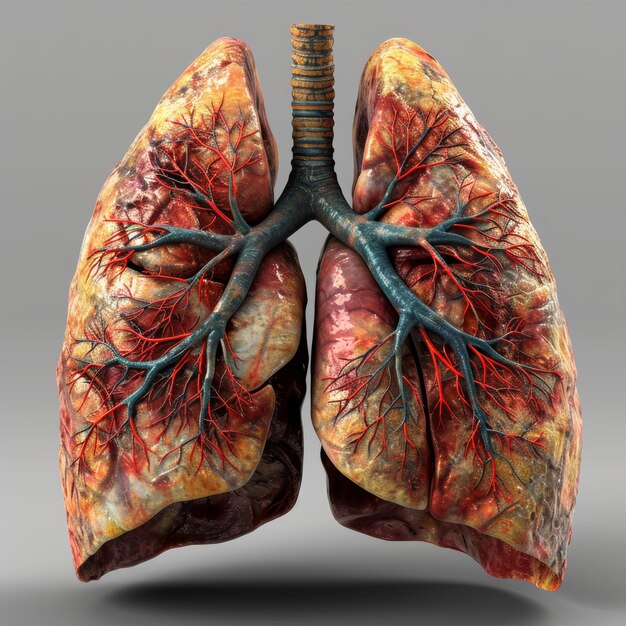 pulmones en diseño de estilo de línea azul aislados en fondo oscuro