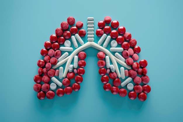 Pulmones en fondo azul Sistema respiratorio Pílula de concienciación sobre la tuberculosis