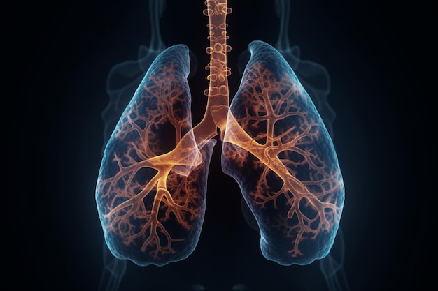 Pulmones de fumador representados en ilustración 3D concepto médico de fondo oscuro