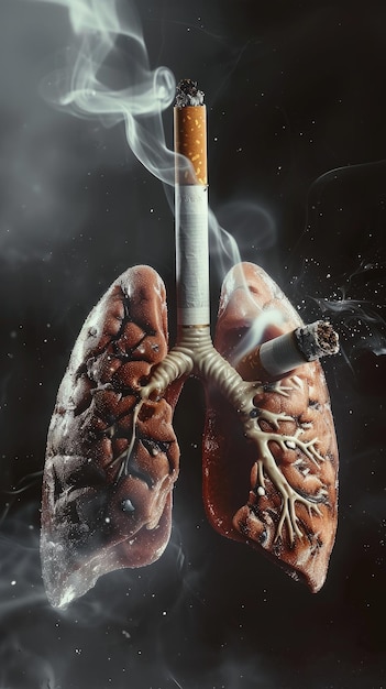 Foto los pulmones de los fumadores están estropeados enfermos por el humo del tabaco de los cigarrillos el daño de fumar pancartas