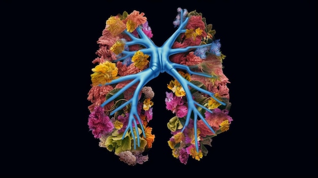 Pulmones hechos de flores y naturaleza IA generativa