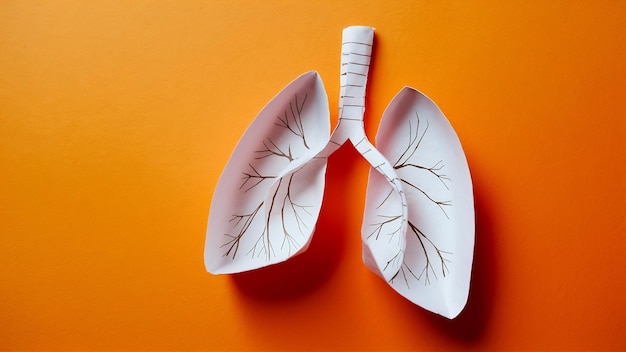 Pulmones hechos de papel aislados en naranja