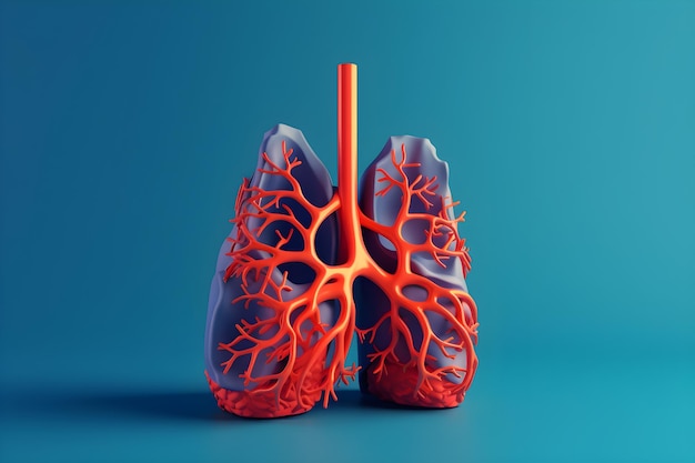 Pulmones humanos 3D sobre fondo azul.