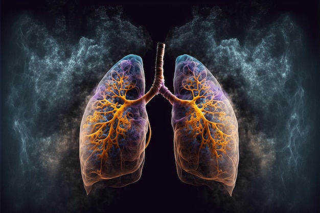 Pulmones humanos y bronquios hechos de humo.