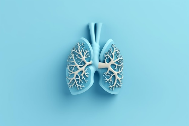 Pulmones humanos con flores de primavera aislados con fondo pastel