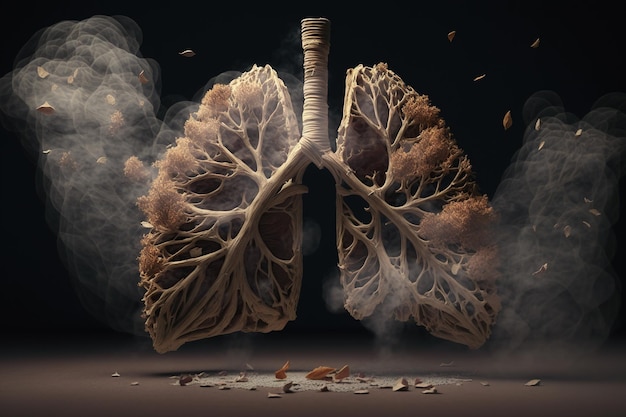 Pulmones humanos con humo sobre fondo negro Hábito poco saludable