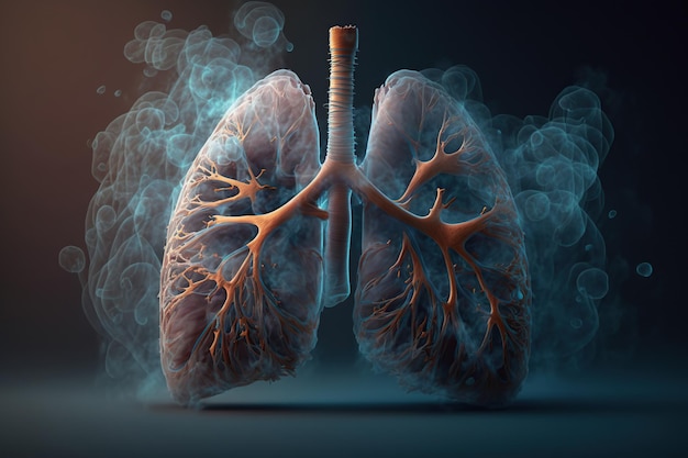 Pulmones humanos con humo sobre fondo negro Hábito poco saludable