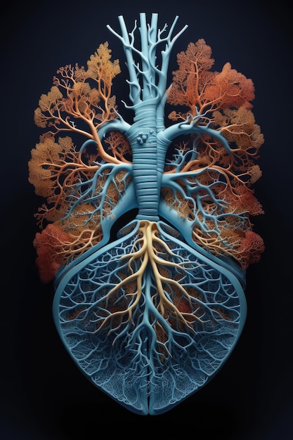 pulmones humanos con ramas de árboles