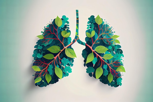 Pulmones humanos sanos ecológicos sobre fondo negro Ai generativo
