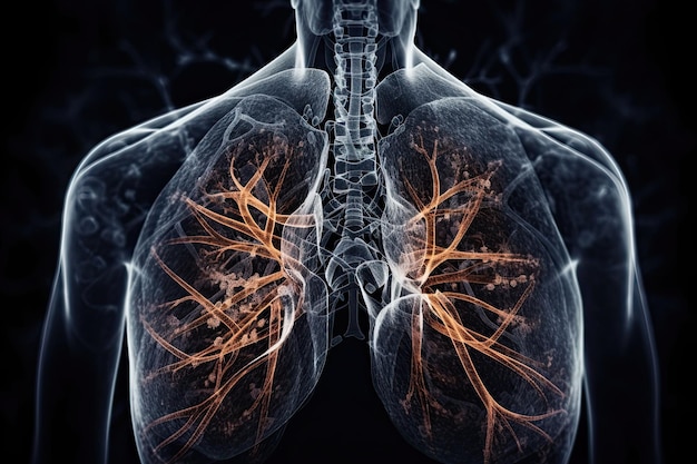 Foto pulmones humanos sobre fondo oscuro órgano interno para respirar ia generativa