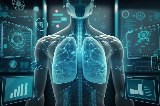 Los pulmones humanos son atacados por células de virus Atención médica y atención médica Robótica e investigación médica