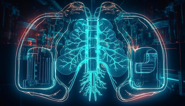 Los pulmones humeantes de un fumador sobre un fondo oscuro aíslan el concepto médico ilustración 3D IA generativa