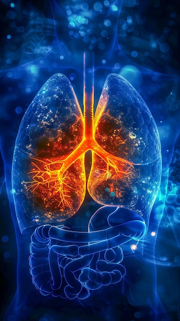 Los pulmones se muestran en azul y naranja