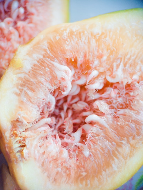 Pulpa de fruta de higo fresco enfoque suave macro de cerca alimentos orgánicos hermoso fondo cosechar higos sha ...