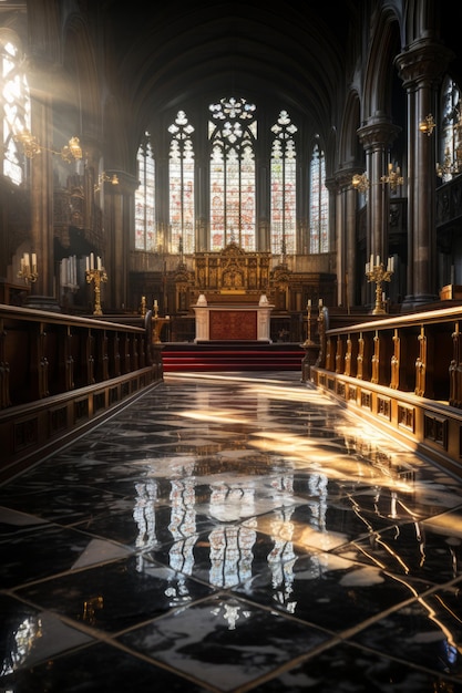 Foto púlpito ou altar vazio da igreja significando um momento de reflexão e espiritualidade ia geradora