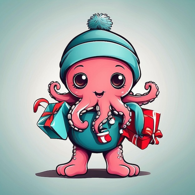 Pulpo en 3D y personajes navideños