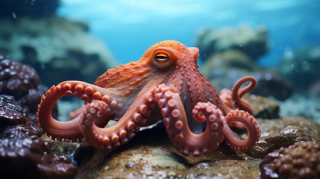 Un pulpo en un acuario de cerca