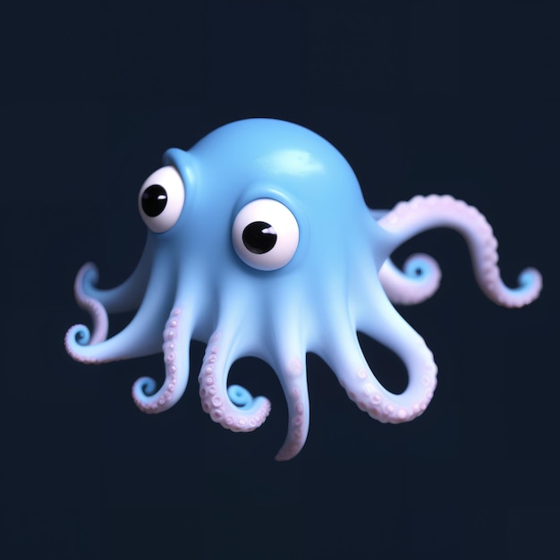 Un pulpo azul con ojos grandes y una cola rosa con un globo ocular rosa en la cabeza AI