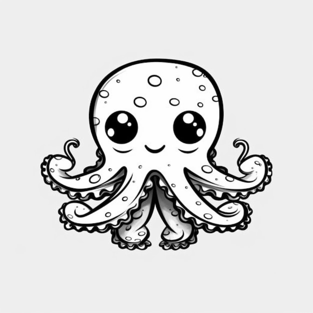 un pulpo blanco y negro con grandes ojos y tentáculos ai generativo