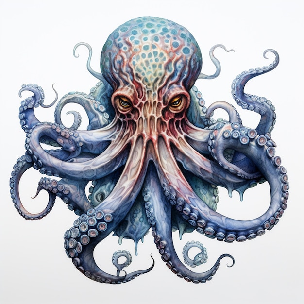 Pulpo con cabeza azul y rosa y tentáculos generativos ai