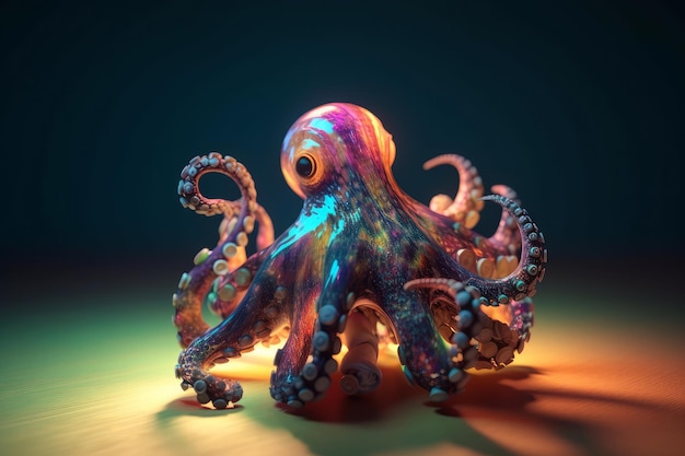 Un pulpo colorido con un fondo negro