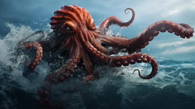 Foto el pulpo gigante expulsa el agua con fuerza para nadar