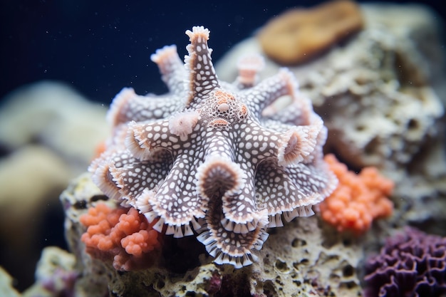 Foto el pulpo imitador entre los pólipos de coral