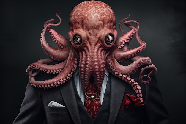 Pulpo mafia picciotto jefe gángster rosa en neón barra ilustración generativa ai