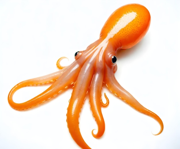 Foto un pulpo naranja con un ojo negro y un fondo blanco