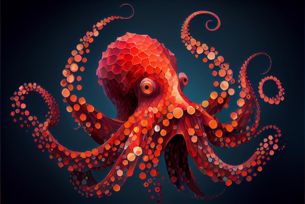 Pulpo en el océano con un punto rojo en la parte inferior del ai generativo