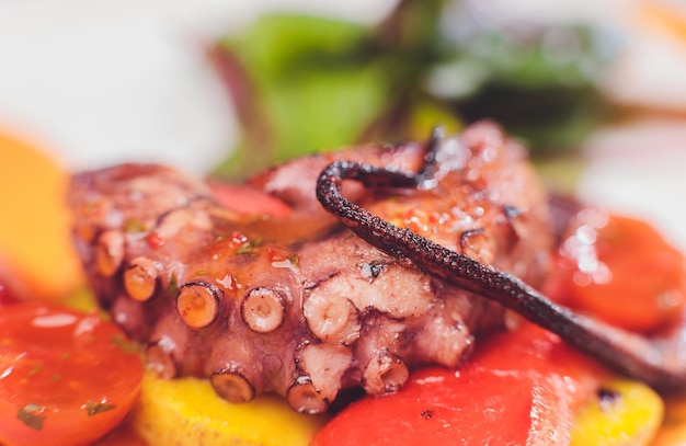 Pulpo a la parrilla con verduras y salsa de sepia restaurante estilo de vida comida de viaje a la parrilla