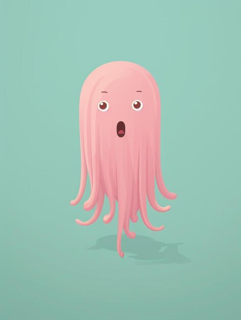 un pulpo rosa con un fondo verde con una cara de dibujos animados