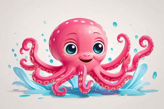 Un pulpo rosado alegre aislado sobre un fondo blanco