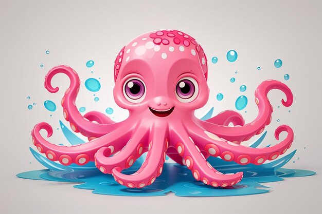 Un pulpo rosado alegre aislado sobre un fondo blanco