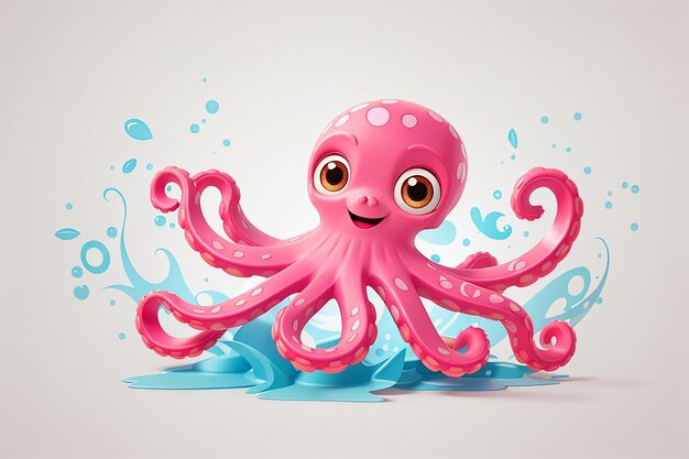 Un pulpo rosado alegre aislado sobre un fondo blanco