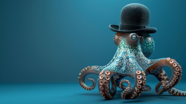 Foto un pulpo steampunk con un sombrero de alto